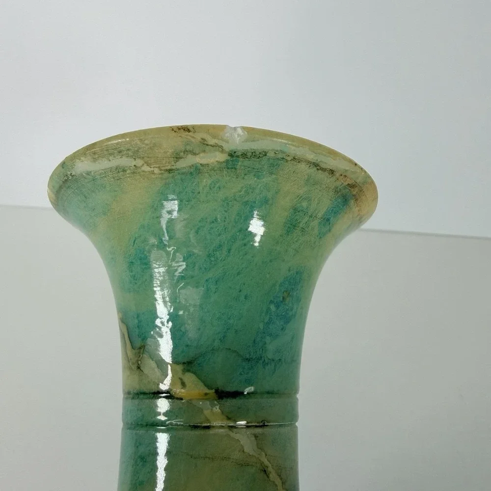 Antique Hand Carved‎ Blue Alabaster Bud Vase 6